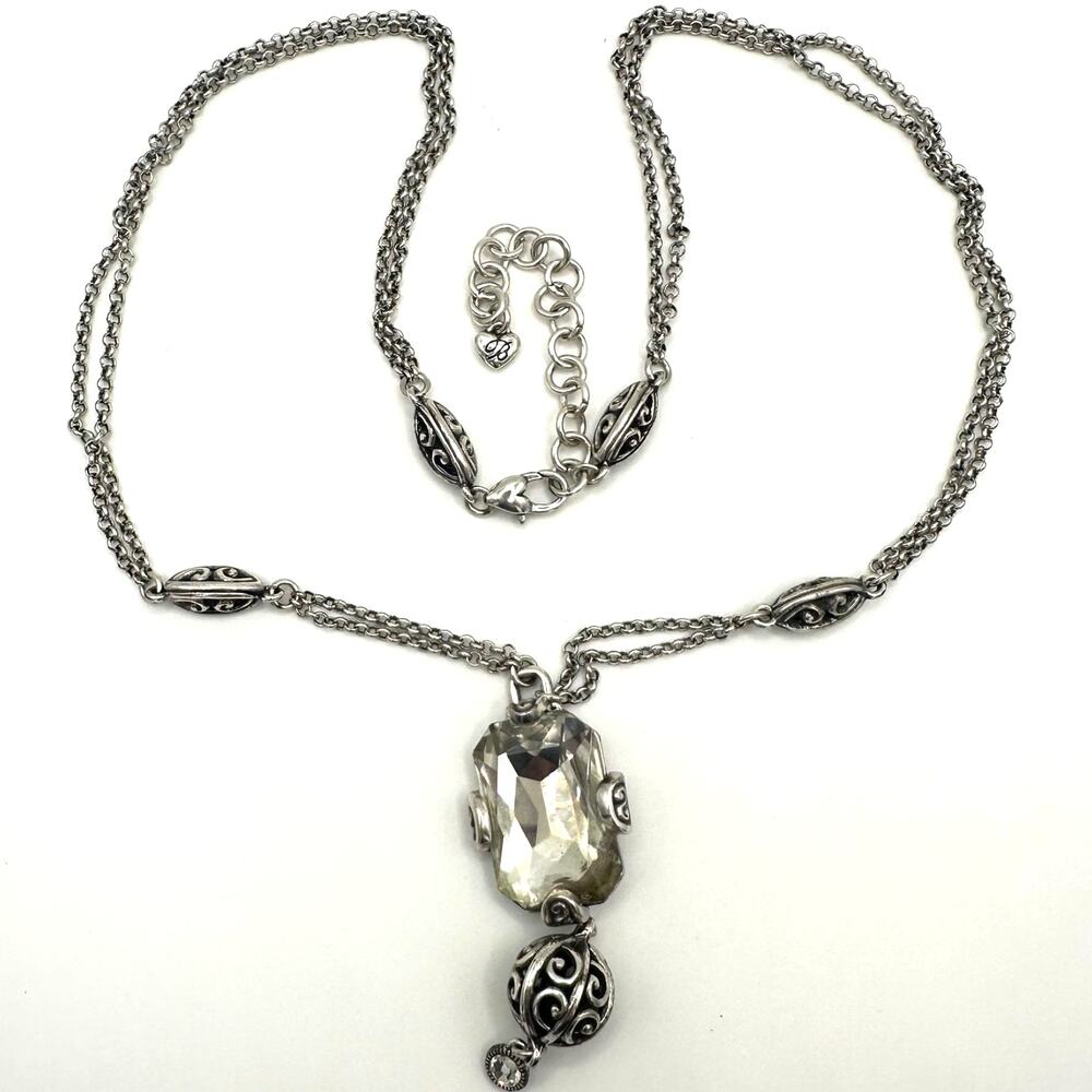 Brighton Compassionate Crystal silver plated double chain pendant necklace